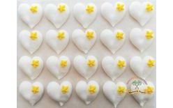 Sugar Decorations – White Hearts with Yellow Flower