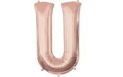 Letter U Pink-Gold Foil Balloon 83 cm