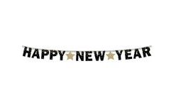 Happy New Year Paper Garland - New Year's Eve - Gold Stars - 180 cm