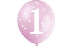 Balónky 1. narodeniny DIEVČA - 5 ks - 30 cm - RŮŽOVÉ
