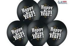 Balónky 30 cm metalické černé - Happy New Year - Silvestr