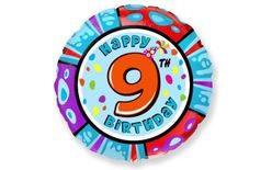 Balón foliový Happy Birtday 9. Narozeniny45 cm