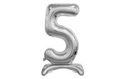 Fólia szám ballon EZÜST színben állványon - 74 cm - 5