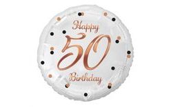 Fóliás lufi fehér 50 éves - Boldog születésnapot - születésnap - rózsaszín-arany felirat - 45 cm