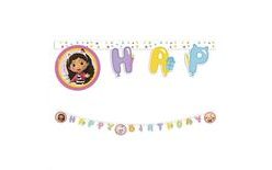 Girlanda Gábinin kouzelný domeček - Gabby's Dollhouse - Happy Birthday - 200 cm