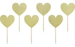 Gold Heart Cupcake Toppers - Wedding / Valentine's Day - 6 pcs