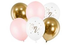 Latex Balloon Set for 1st Birthday - Girl, 6 pcs - 30cm