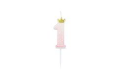 Pink Number 1 Candle with Crown and Glitter 9.5 cm