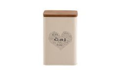 Heart Tea Canister in Metal/Wood, 9.5x9.5x14 cm