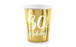 30th Birthday Paper Cups - Gold - 220 ml, 6 pcs