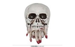 Dekorace Lebka s krvavou rukou - pohyblivá se zvukem a světlem - Halloween