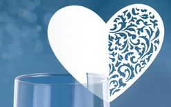 Heart shaped wedding cards for glass 9,2 x 7,8 cm - 10 pcs
