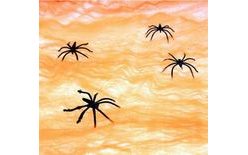 Orange Spider Web with Spiders 20 g + 4 Spiders - Halloween