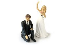 Kneeling Groom and Waving Bride - Wedding Cake Figurines