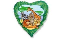 Balón foliový 45 cm Srdce - zvířátka v džungli