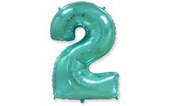 Tiffany színű fóliás szám 2-es lufi, 115 cm
