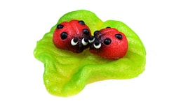 Two ladybirds on a leaf - marzipan cake topper