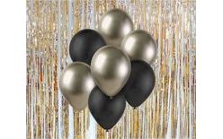 Króm prosecco és fekete latex léggömb készlet 7 db - 30 cm