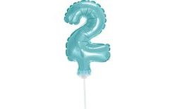 Balloon foil digits - 2 - LIGHT BLUE 12,5 cm with holder