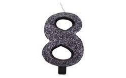Black Glitter Number 8 Candle 9.5 cm