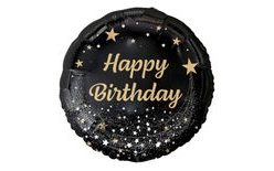 Fólia léggömb 45 cm kerek - fekete arany felirattal - Boldog Születésnapot - születésnap