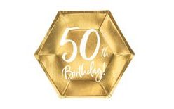 Golden Paper Plates 50th Birthday - 20 cm, 6 pcs