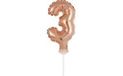 Balloon foil numerals - 3 - ROSE GOLD 12,5 cm with holder