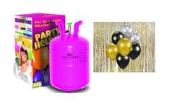Helium and Latex Balloon Set - Chrome Gold, Silver, Black 7 pcs - 30 cm