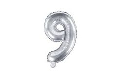 Balón foliový číslice STŘÍBRNÉ 35 cm - 9 (NELZE PLNIT HELIEM)