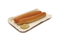 Two hot dogs with mustard - marzipan cake topper