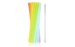 Pastel Plastic Straws - 9 x 240mm - 17pcs (Reusable)