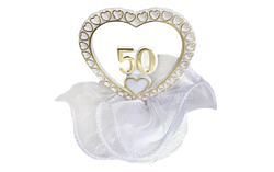 Svet cukrárov - Zlatá svadba - číslo 50 v srdci - svadobné figúrky na tortu  - Modecor - Figúrky svadobné - Dekorácie a figúrky na torty, Cukrárske  potreby