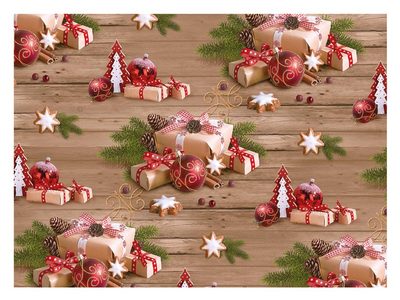 Balící papír klasik - vánoční dárek + dřevo - archy 100x70 cm