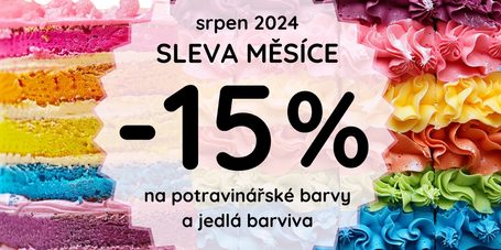 Srpen se nám pěkně vybarví: Slevová akce na potravinářské barvy, gelovky, třpytky....
