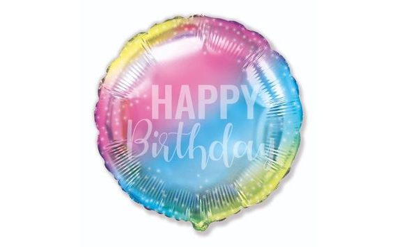 BALÓN FOLIOVÝ 45CM KULATÝ DUHOVÝ- RAINBOW - HAPPY BIRTHDAY - NAROZENINY