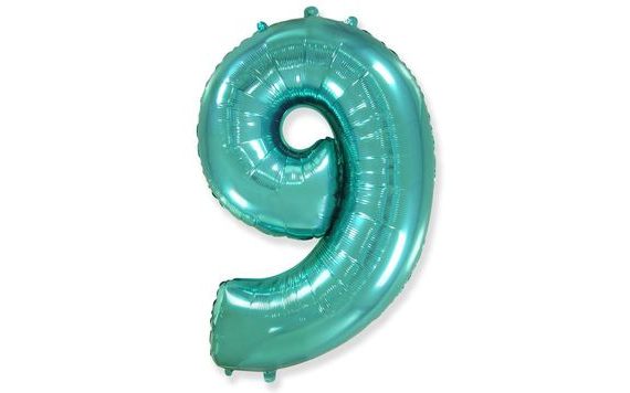 TURQUOISE FOIL NUMBER BALLOON (TIFFANY) 115 CM - 9