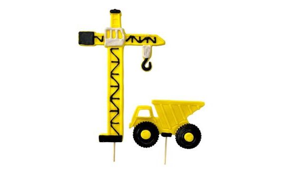 CONSTRUCTION SET – SUGAR CAKE DECORATIONS: CRANE AND DIGGER