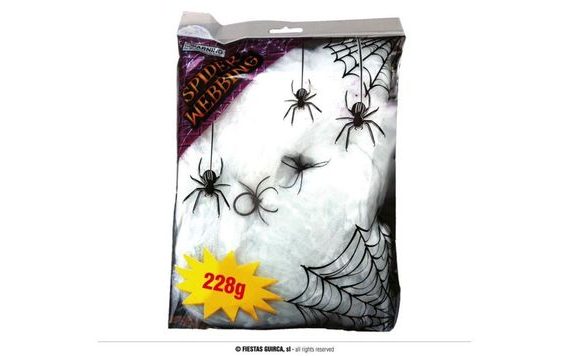 PAVUČINA BÍLÁ 228 G + 4 PAVOUCI - HALLOWEEN