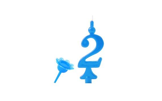 BIRTHDAY CANDLE WITH PRICKING STAND - DIGITS BLUE 2