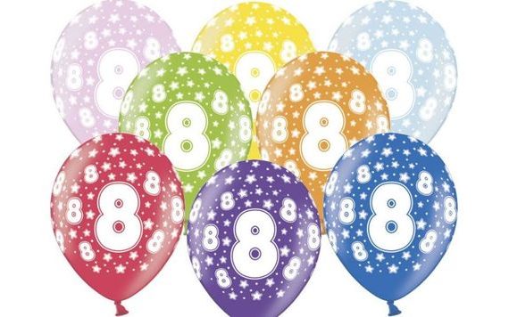 SILNÉ BALÓNKY 30 CM METALICKÉ MIX - BIRTHDAY NO.8