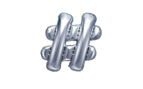 SILVER FOIL BALLOON HASHTAG # SIGN - SILVER 35 CM (NOT HELIUM-FILLABLE)
