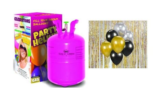HELIUM AND LATEX BALLOON SET - CHROME GOLD, SILVER, BLACK 7 PCS - 30 CM