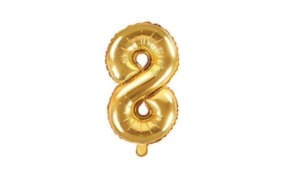 FÓLIA SZÁM BALLON ARANY 35 CM - 8 (NEM TÖLTHETŐ HÉLIUMMAL)