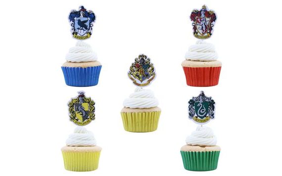 HARRY POTTER CAKE AND CUPCAKE TOPPERS - HOGWARTS CRESTS, 6 PCS