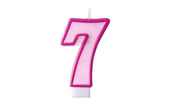 BIRTHDAY CANDLE 7, PINK, 7 CM