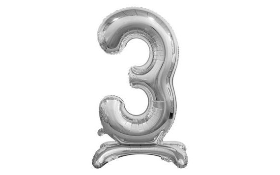 SILVER FOIL NUMBER BALLOON ON STAND, 74 CM - 3