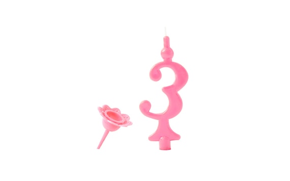 BIRTHDAY CANDLE WITH PINCH STAND - DIGITS PINK 3