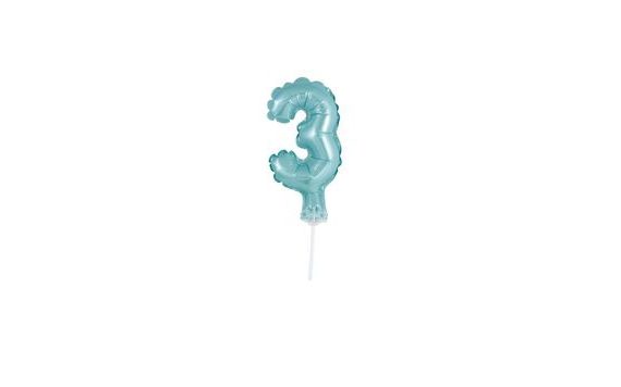 BALLOON FOIL NUMERALS TURQUOISE (TIFFANY) 12,5 CM - 3 WITH HOLDER