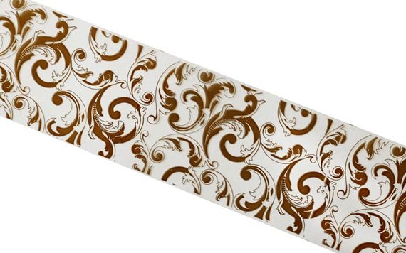 CAKE FOIL TAPE 4 CM WIDE - CLEAR WITH ELEGANT JOLLY FILIGREE PRINT - 100 M