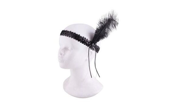 BLACK FEATHER HEADBAND - CHARLESTON